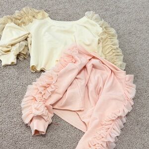 Charming Kids Ruffle Sweater in Cream and Pink